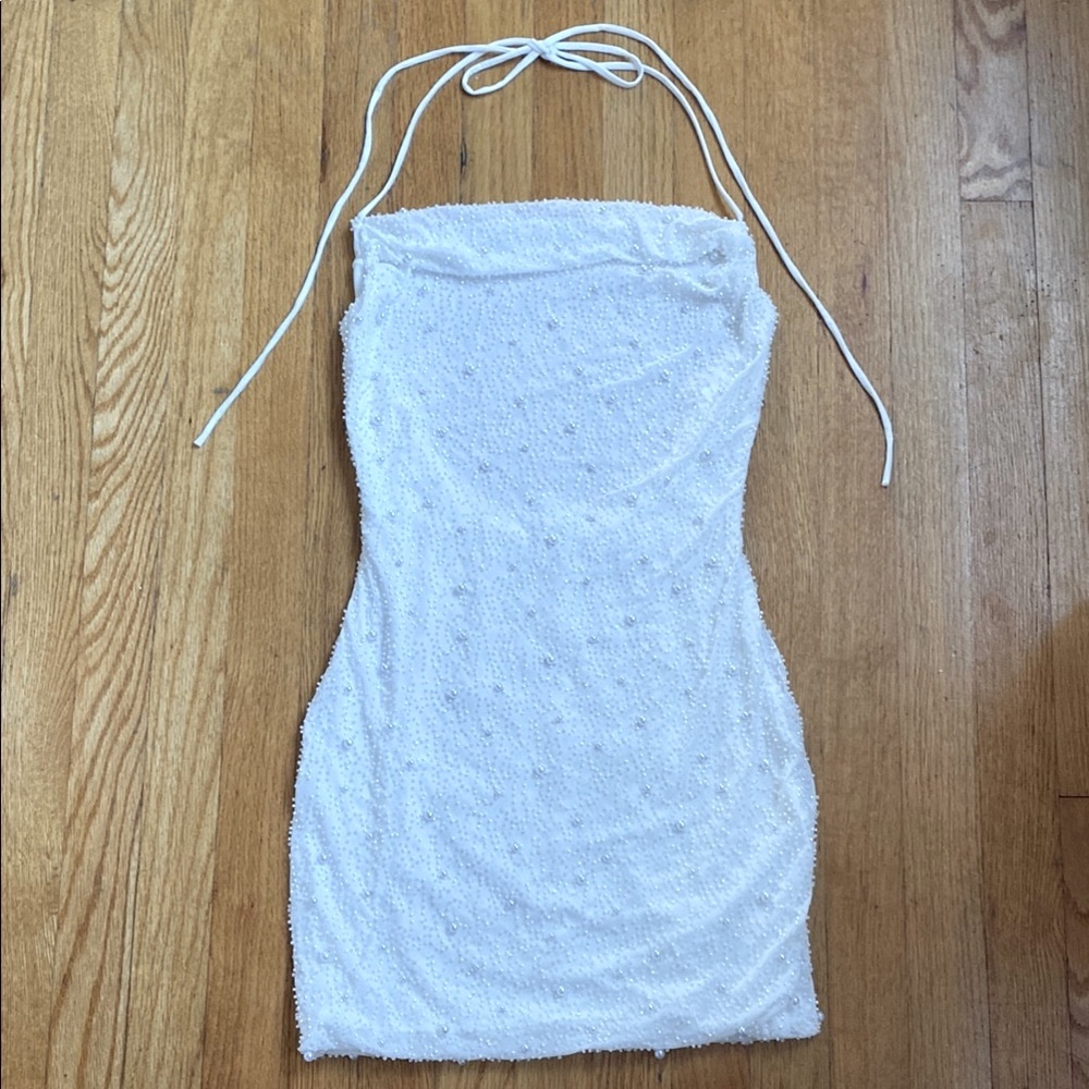Windsor White Beaded Halter Dress